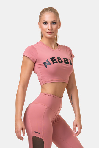 Nebbia Sporty HERO crop top s krátkým rukávem 584 - Old Rose - M